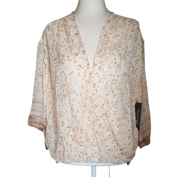 Lovestitch Sheer Ivory Boho Peasant Top Gold Accents Size Small NWT - Picture 1 of 10